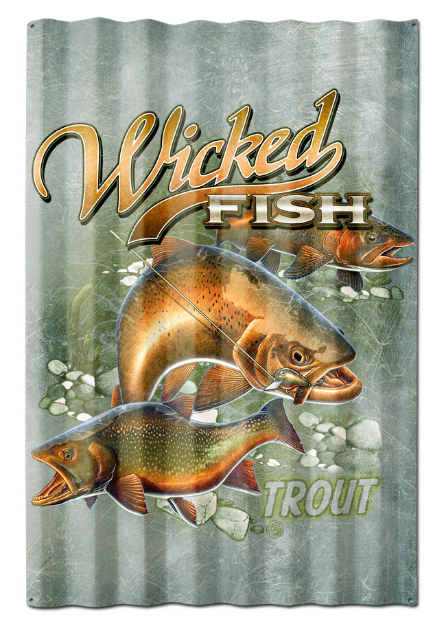 Erazorbits Era083 16 X 24 In. Trout Wicked Fish Corrugated Satin Metal Sign