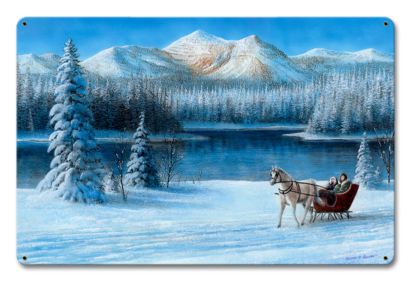 12 X 18 In. Sleigh Ride By The Lake Satin Metal Sign
