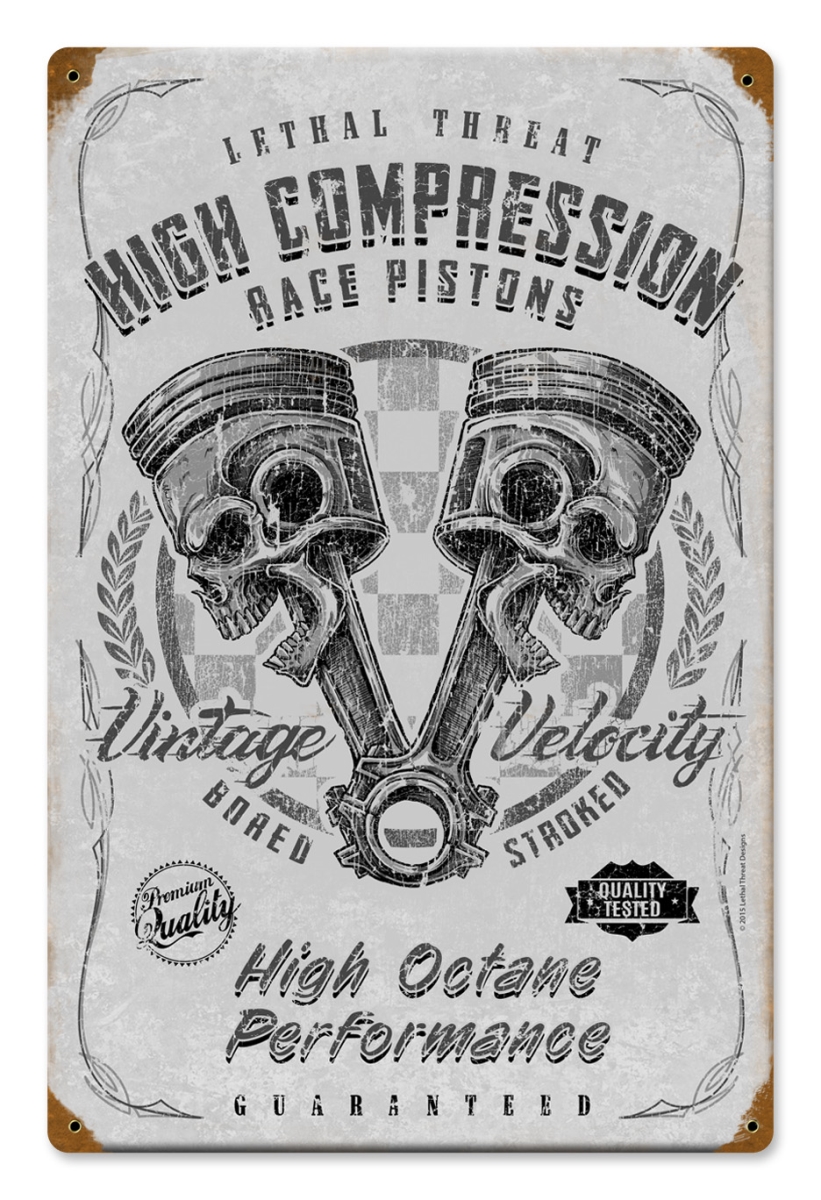 Leth139 12 X 18 In. High Compression Pistons Vintage Metal Sign