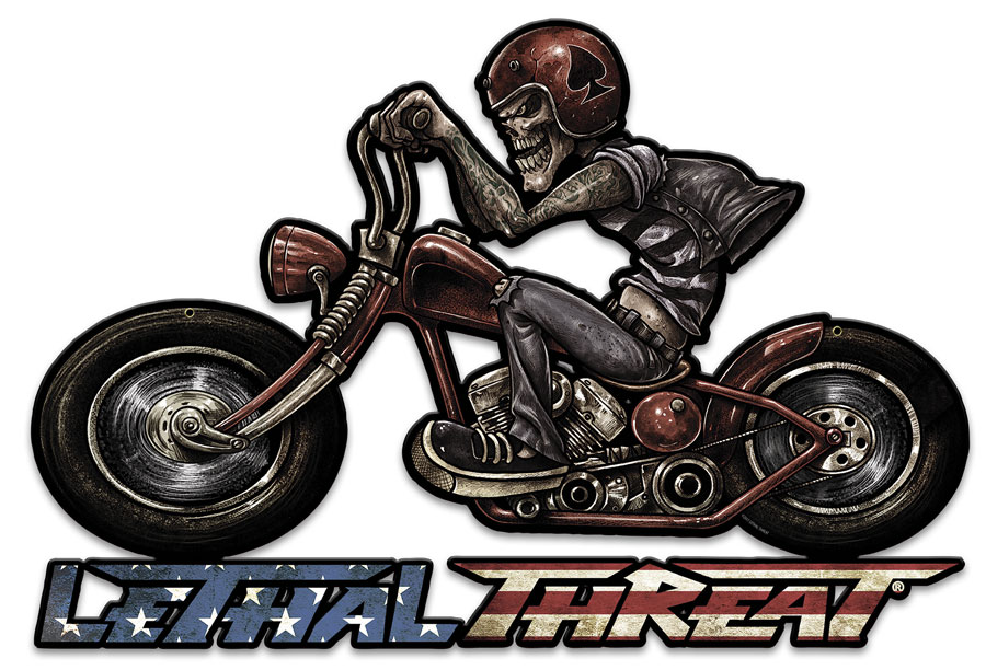 Leth184 24 X 16 In. Motorcycle Skull Left Plasma Metal Sign