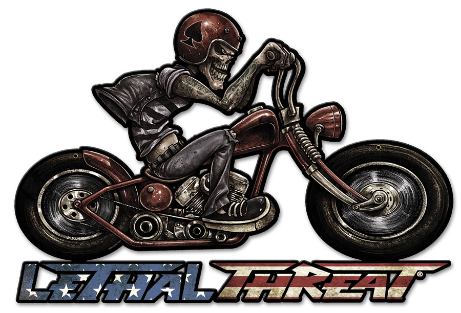Leth185 24 X 16 In. Motorcycle Skull Right Plasma Metal Sign