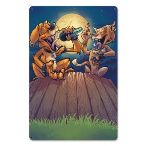 Flyland Designs By Brian Allen Fly005 17 X 17 In. Dog N Cat On Fence Satin Metal Sign