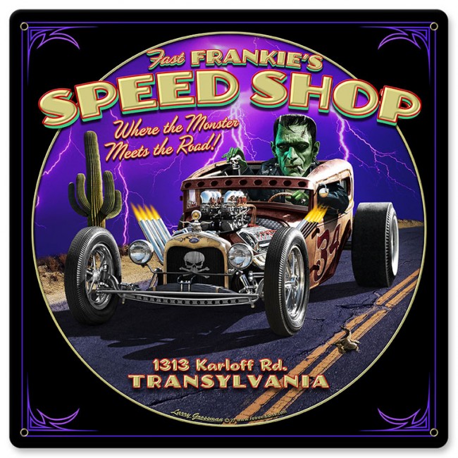 Lg953 Frankies Speed Shop Satin Metal Sign - 12 X 12 In.