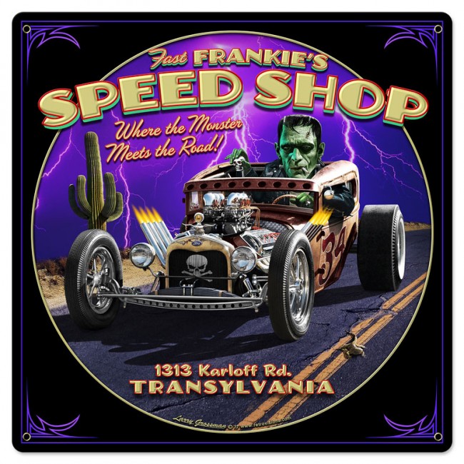 Lg954 Frankies Speed Shop Satin Metal Sign - 24 X 24 In.