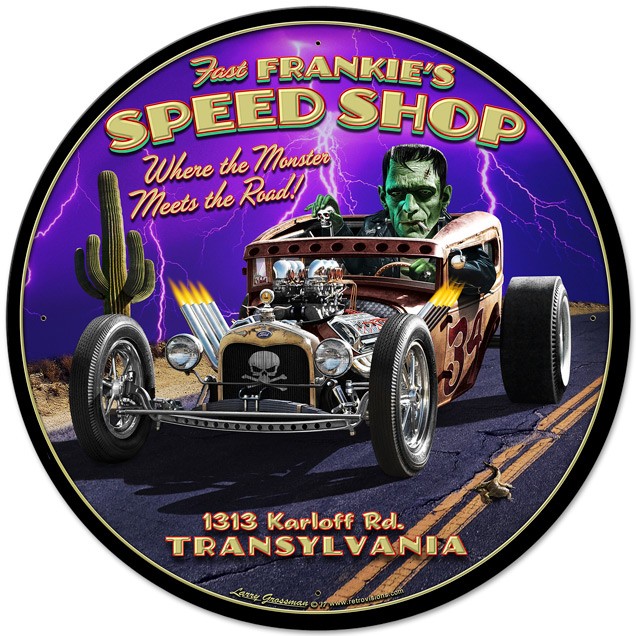 Lg957 Frankies Speed Shop Round Metal Sign - 28 X 28 In.