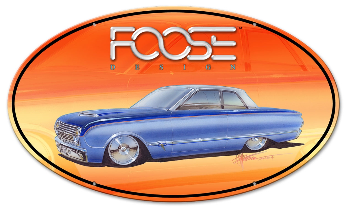 Cfos064 63 Two Tone Blue Car Oval Metal Sign - 24 X 14 In.