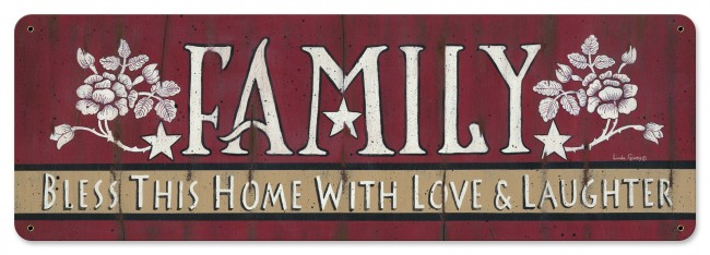 Lane083 Family Bless Home Satin Metal Sign - 24 X 8 In.