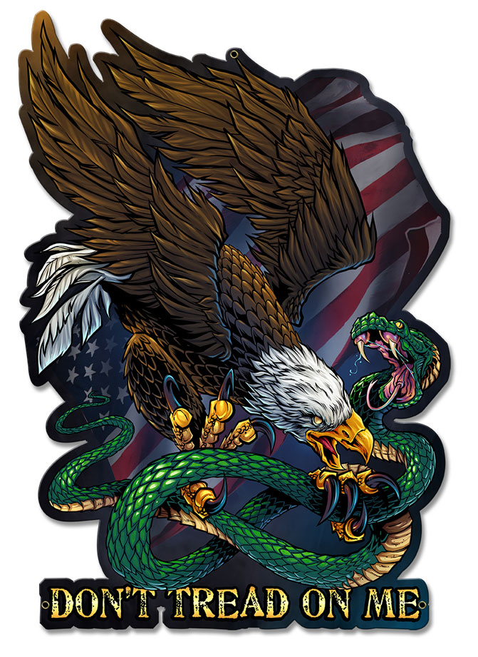 Fly027 Dont Tread On Me Eagle Snake Plasma Metal Sign - 17 X 11 In.