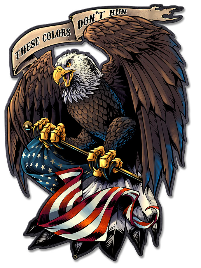 Fly029 Eagle Holding Flag Plasma Metal Sign - 17 X 12 In.