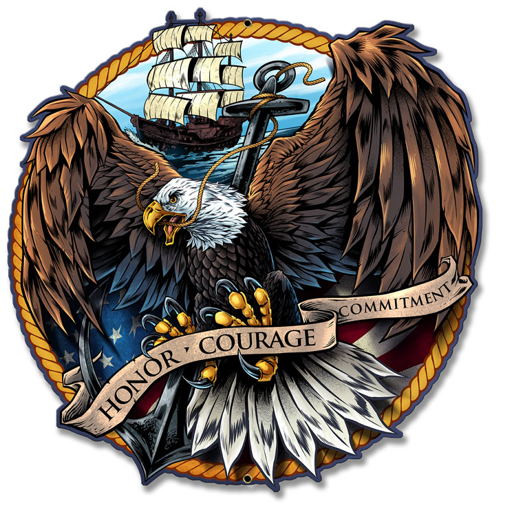 Fly031 Navy Eagle Plasma Metal Sign - 18 X 18 In.