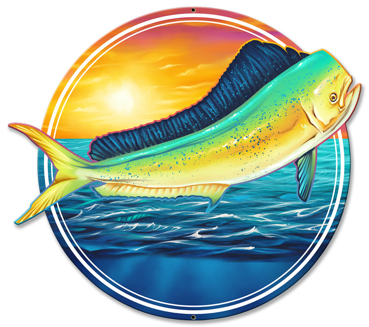 Fly033 Dolphin Fish Plasma Metal Sign - 18 X 15 In.