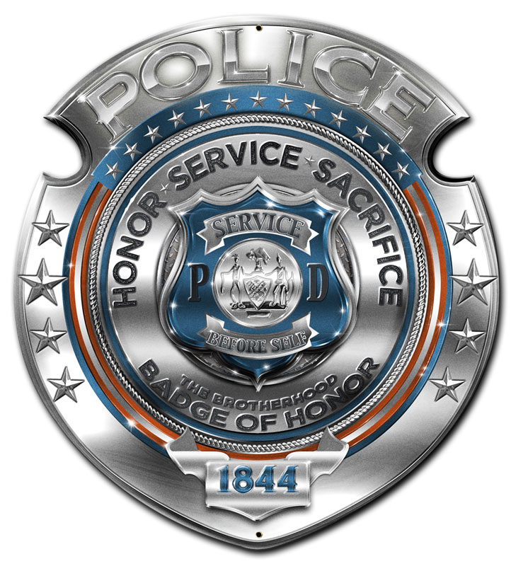 Era036 Police Badge Of Honor Plasma Shape Sign - 14 X 16 In.