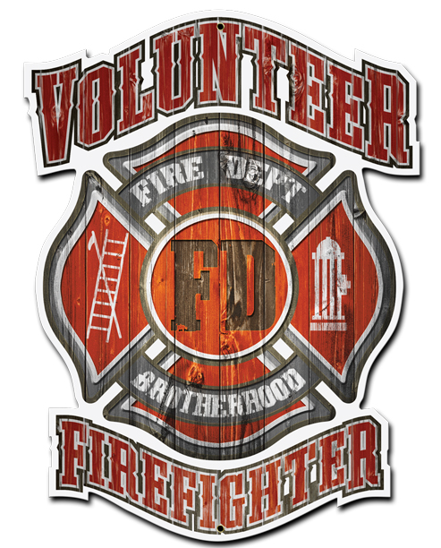 Era064 Volunteer Fire Department Plasma Shape Metal Sign - 14 X 16 In.