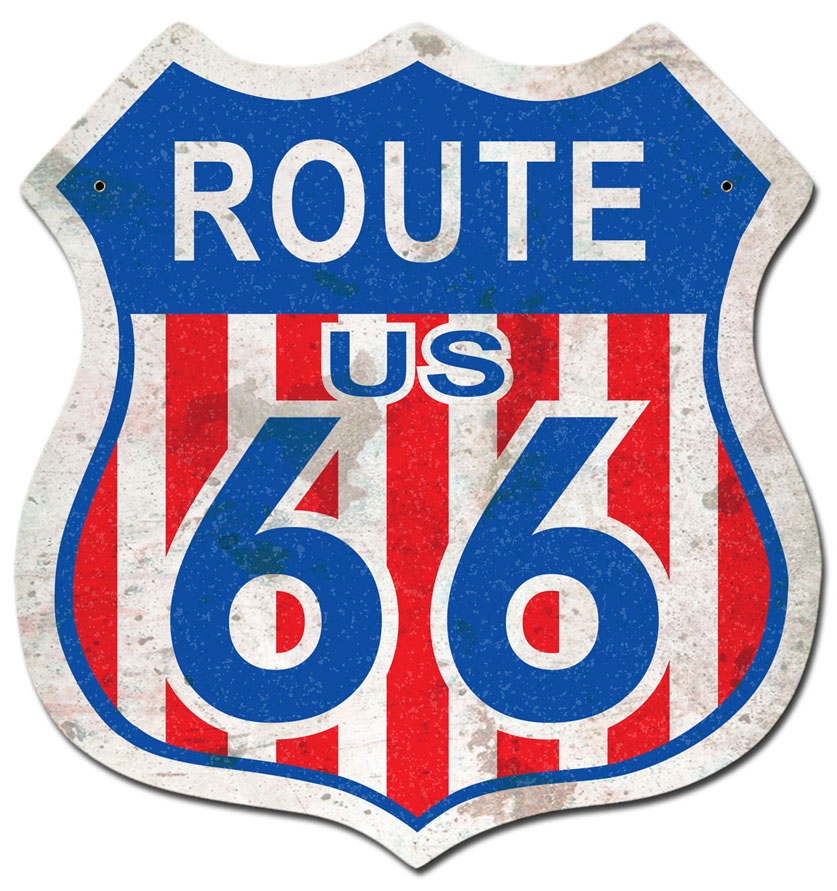Route 66 Red White Blue Shield Metal Sign - 15 X 15 In.