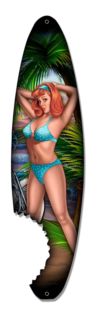 6 X 24 In. Pin Up Surfboard Plasma Metal Sign