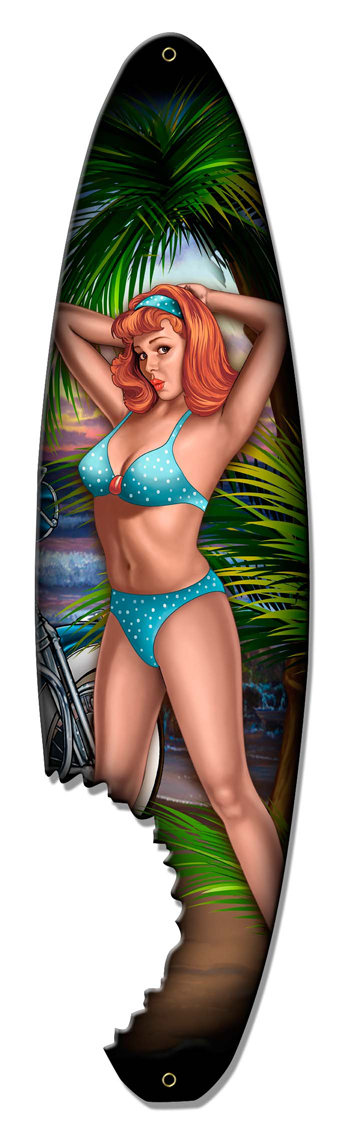 8 X 30 In. Pin Up Surfboard Plasma Metal Sign