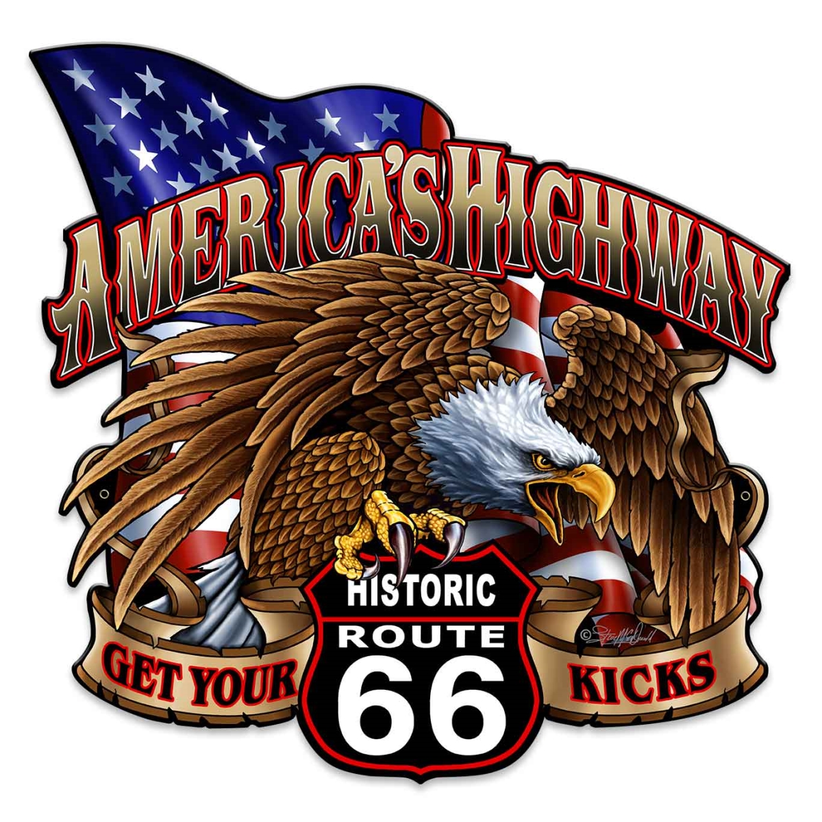 Sm556 18 X 18 In. Americas Highway Route 66 Plasma Metal Sign