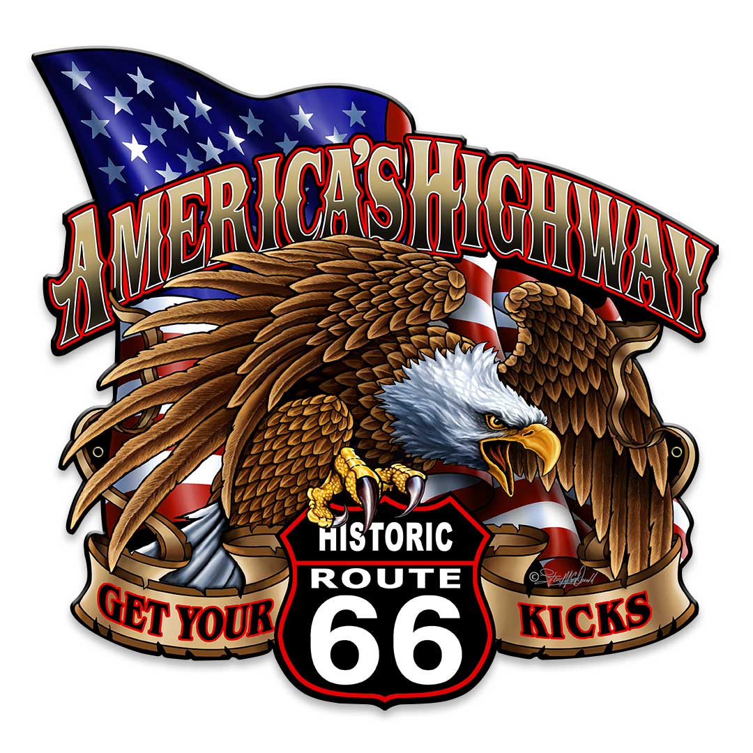 Sm558 14 X 14 In. Americas Highway Route 66 Plasma Metal Sign