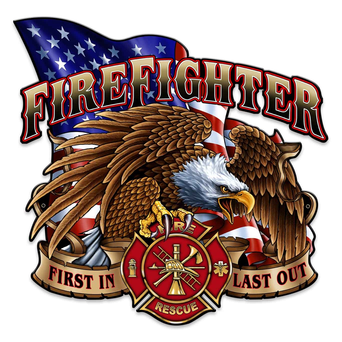 Sm559 18 X 18 In. Fire Fighter Eagle Plasma Metal Sign