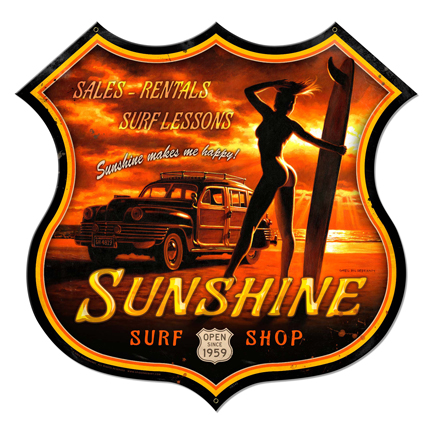 Hb240 28 X 27 In. Sunshine Surf Plasma Metal Sign