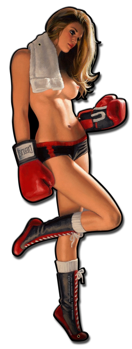 Hb250 9 X 26 In. Boxing Girl Plasma Metal Sign