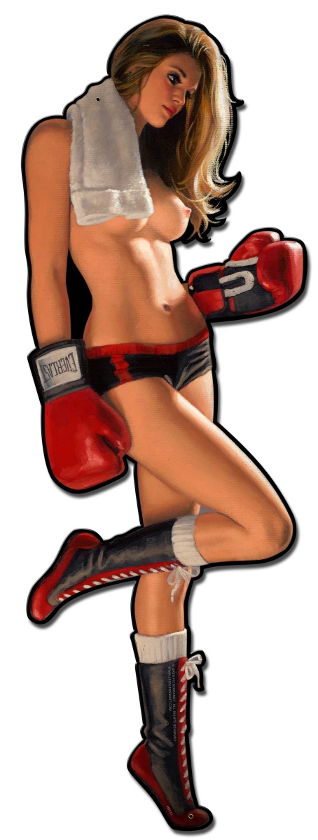 Hb251 13 X 37 In. Boxing Girl Extra Large Plasma Metal Sign