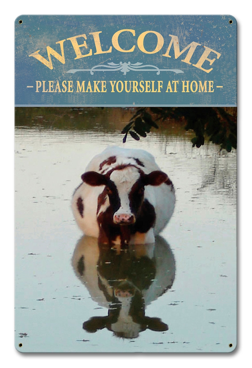 Aif165 12 X 18 In. Welcome Cow Satin Metal Sign
