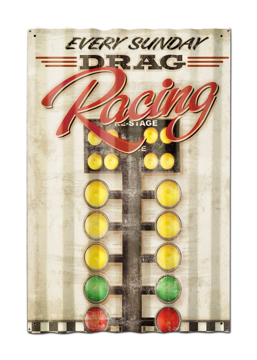 Lane051 16 X 24 In. Drag Racing Corrugated Satin Metal Sign