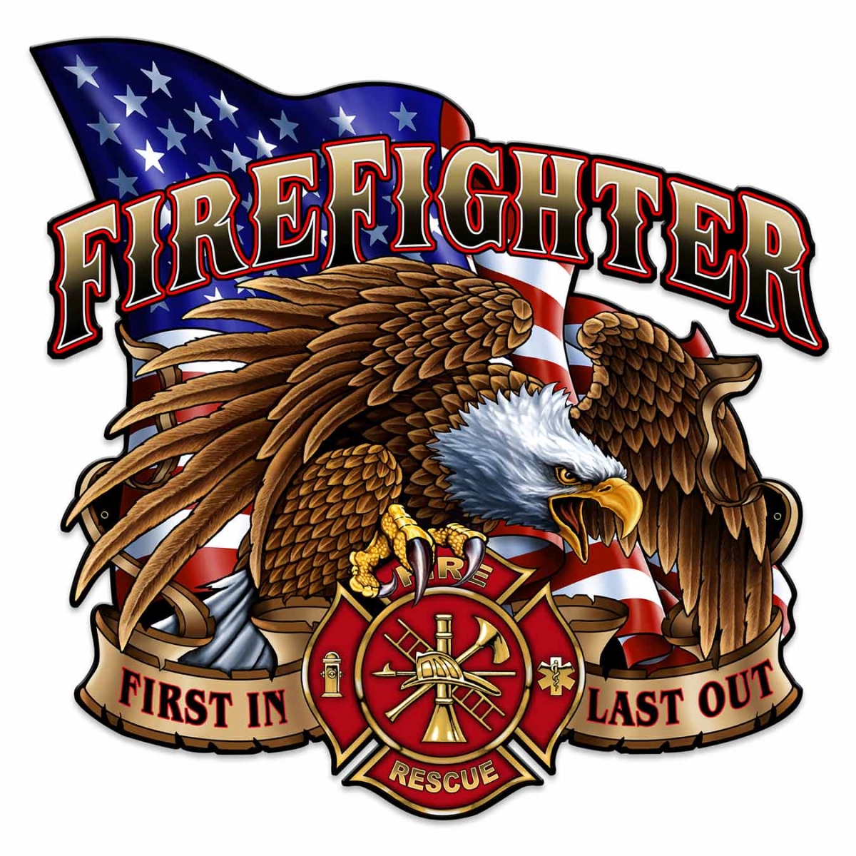 Sm600 24 X 24 In. Fire Fighter Eagle Plasma Metal Sign