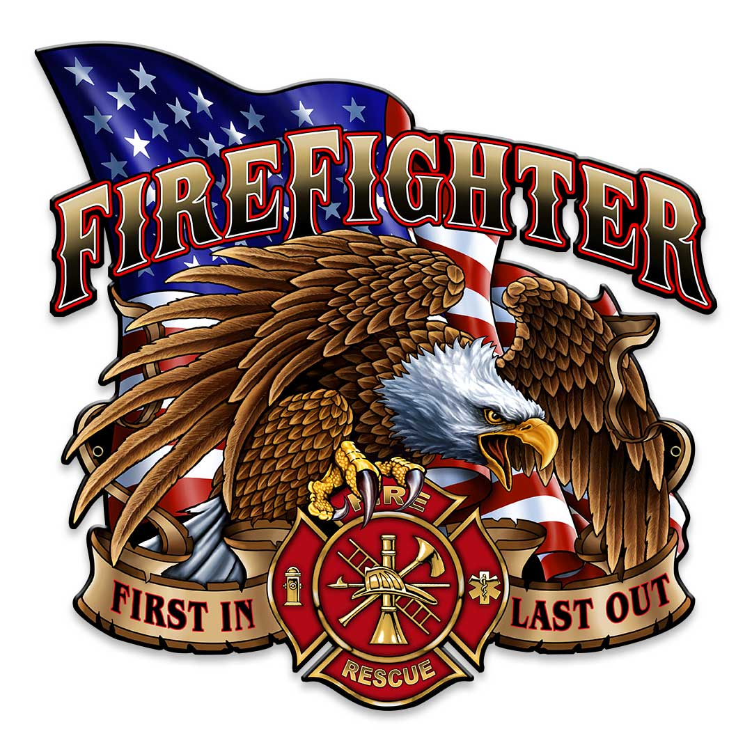 Sm601 14 X 14 In. Fire Fighter Eagle Plasma Metal Sign