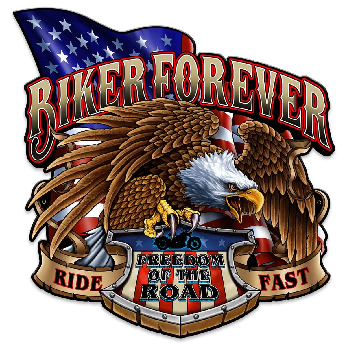 Sm602 18 X 18 In. Biker Forever Eagle Plasma Metal Sign