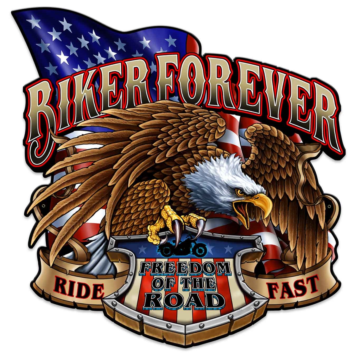 Sm603 24 X 24 In. Biker Forever Eagle Plasma Metal Sign