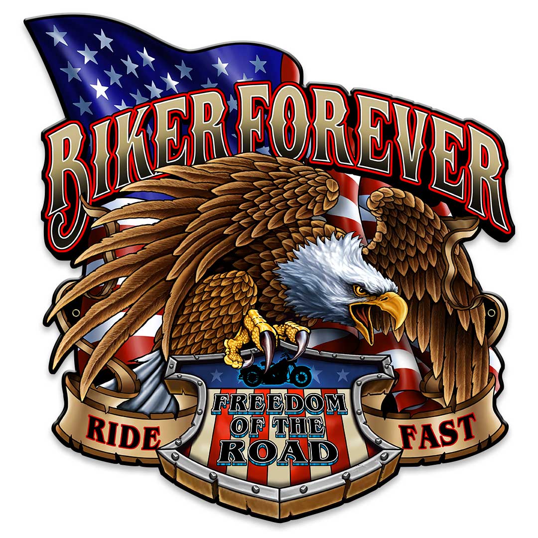 Sm604 14 X 14 In. Biker Forever Eagle Plasma Metal Sign