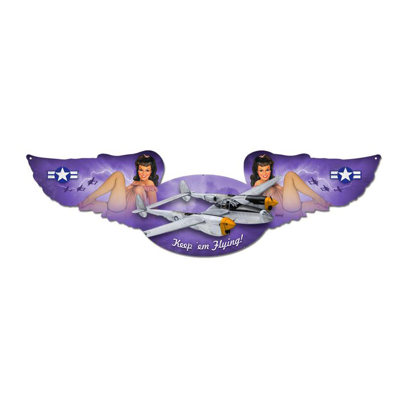 10 X 35 In. P-38 Lightning Winged Oval Metal Sign