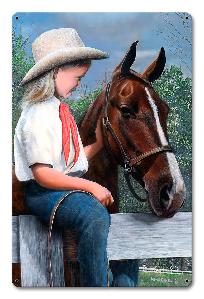 Kda152-wf 12 X 18 In. Kevin Daniel Girl With Her Horse With Wood Frame