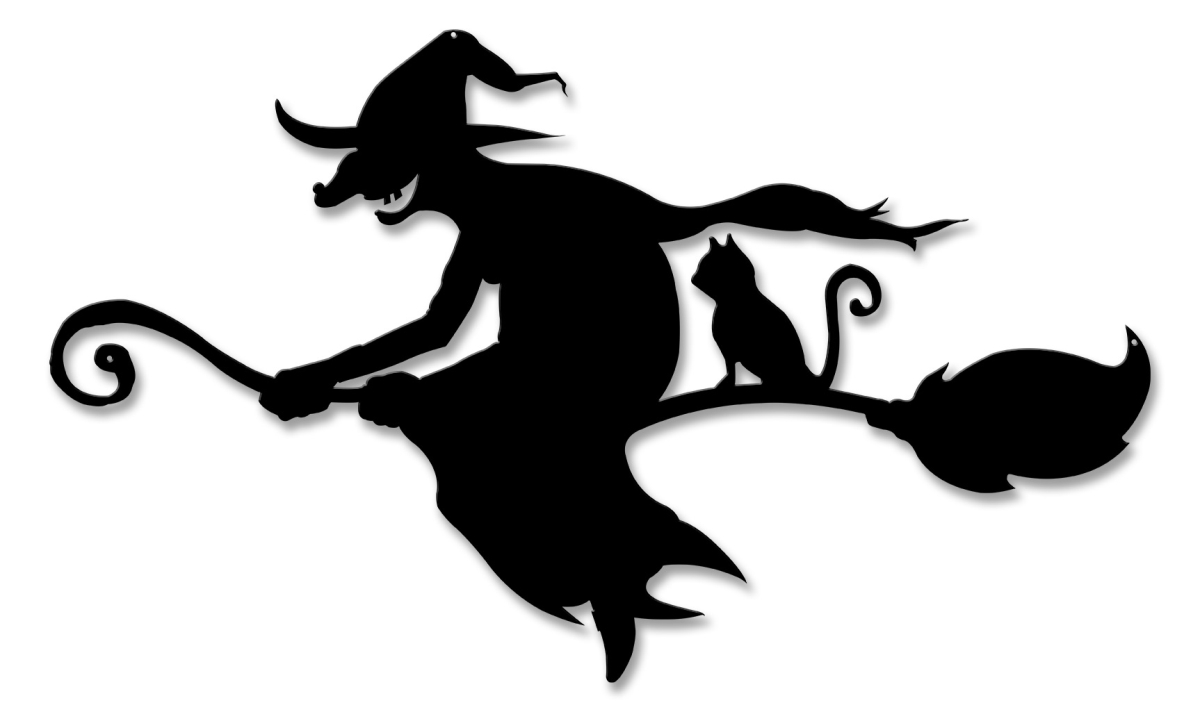 22 X 13 In. Witch & Cat Broom Silhouette Plasma Metal Sign