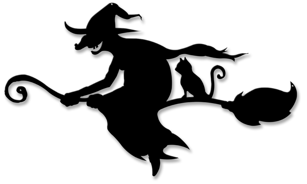 19 X 11 In. Witch & Cat Broom Silhouette Plasma Metal Sign