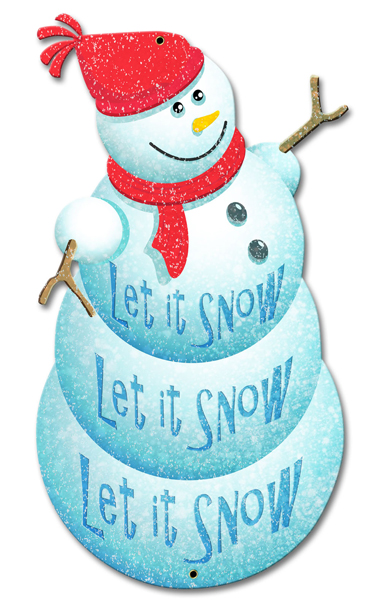 Ps885 12 X 20 In. Let It Snow Snowman Plasma Metal Sign