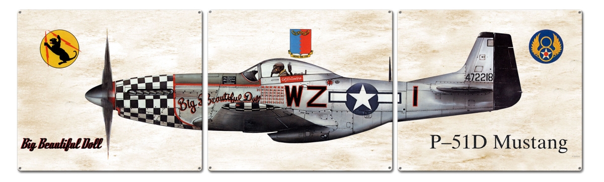 Ps892 48 X 14 In. P-51 Mustang Triptych Metal Sign