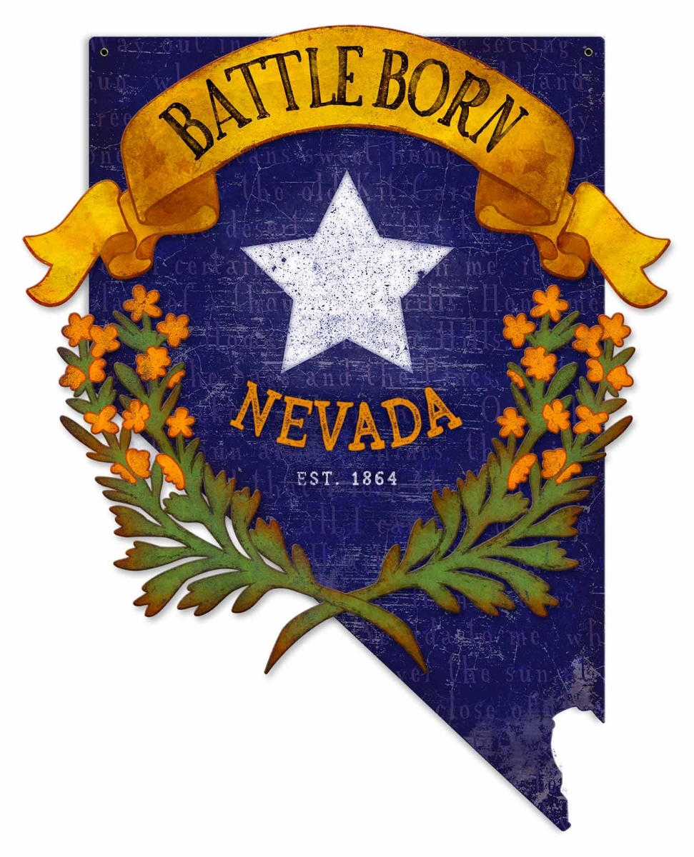 Ps928 18 X 22 In. 3-d Battle Born Nevada State Cutout Metal Sign