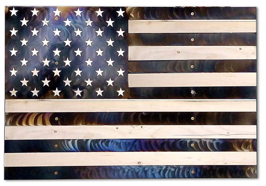 48 X 36 In. Usa Flag Custom Burn Plasma On Wood