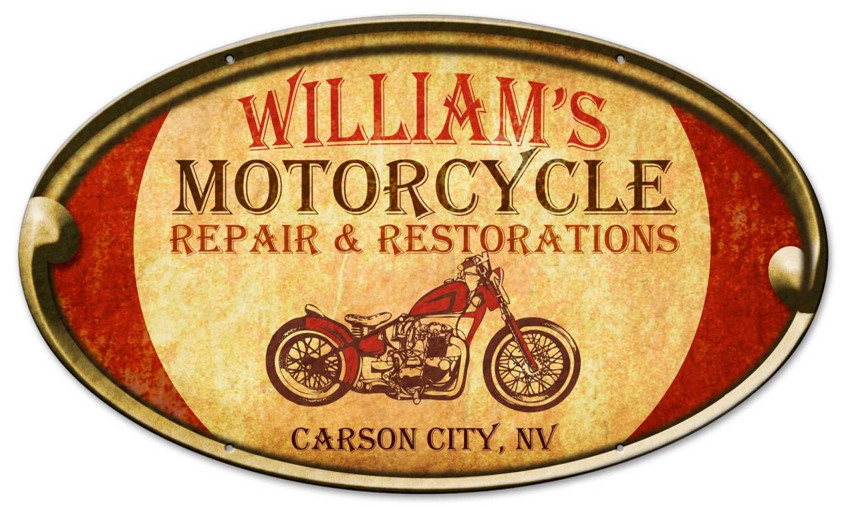 Pv066 24 X 14 In. Personalized Motorcycle Repair Oval Sign