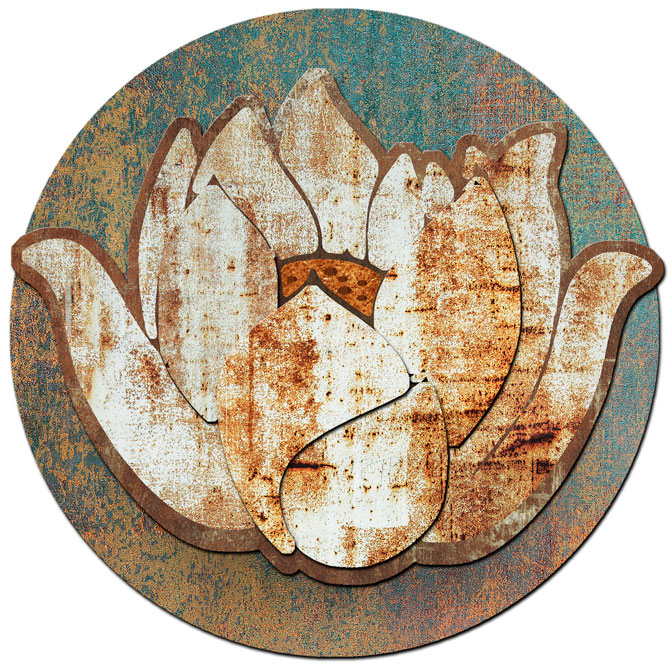 Rb250 37 X 35 In. Ralph Burch Lotus Rusted 3d-metal Signs