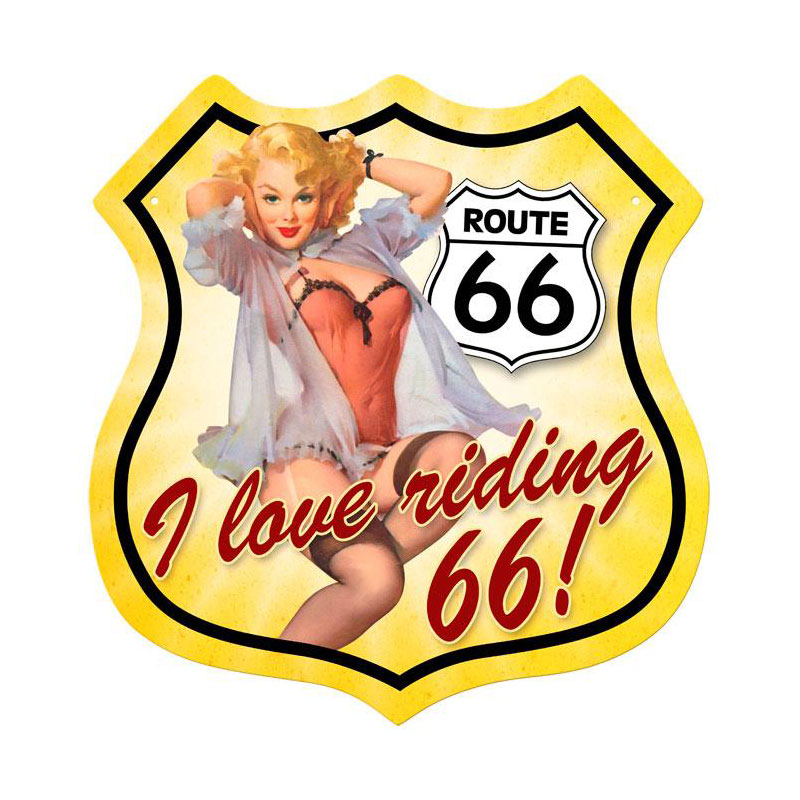 Rd002 15 X 15 In. Route 66 Pinup Shield Metal Sign
