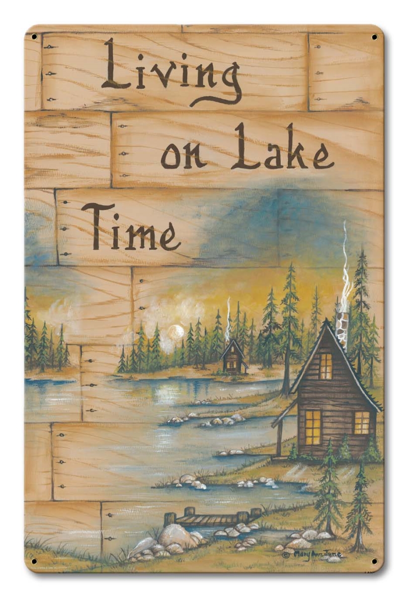 Lane225 12 X 18 In. Living On Lake Time Satin Metal Sign