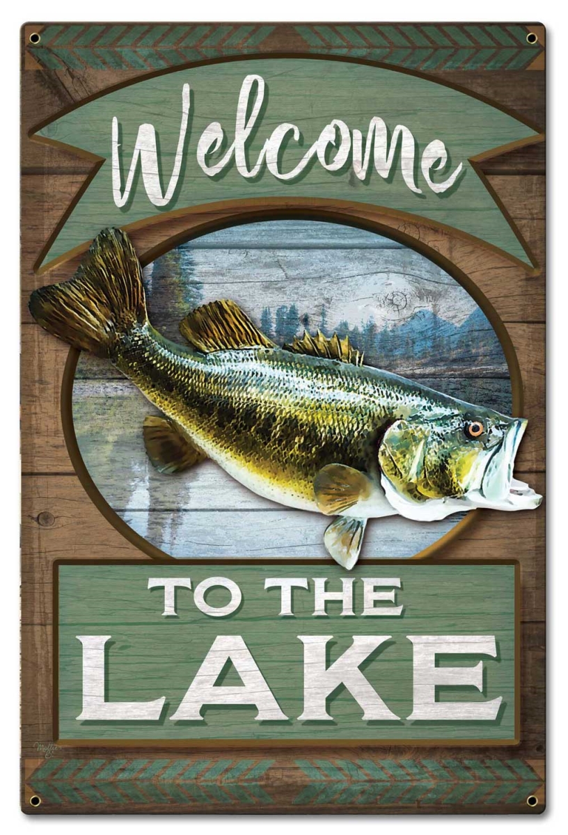 Lane243 16 X 24 In. Welcome To The Lake Satin Metal Sign