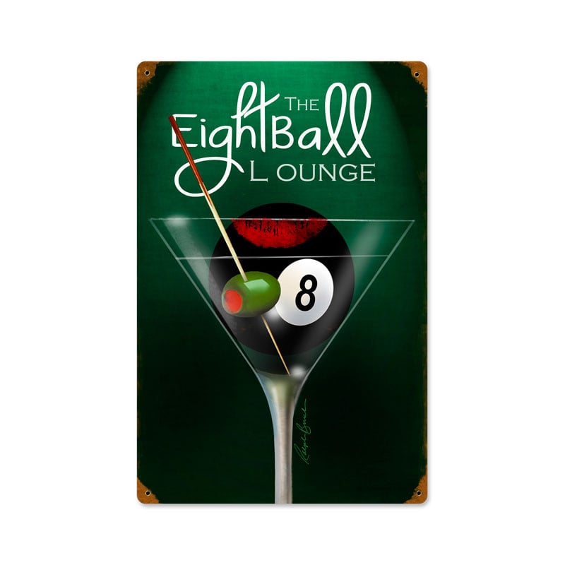 Rb006 12 X 18 In. Eight Ball Lounge Vintage Metal Sign