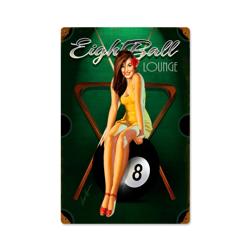 Rb007 12 X 18 In. Eight Ball Pinup Vintage Metal Sign