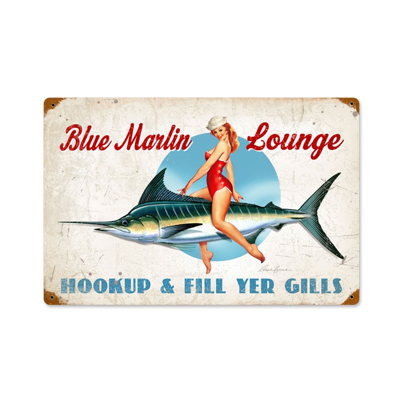 Rb039 18 X 12 In. Blue Marlin Lounge Vintage Metal Sign