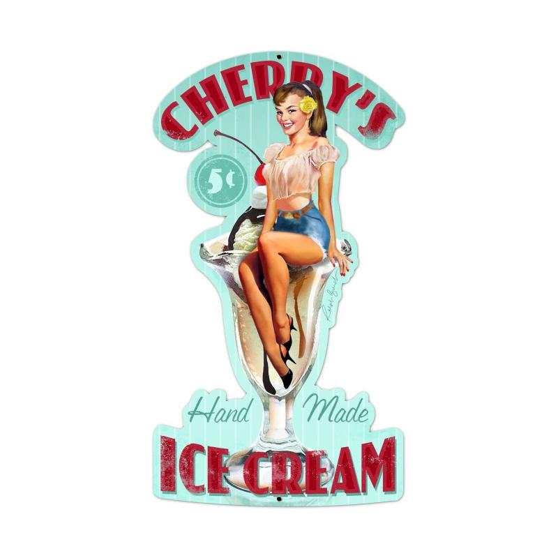 Rb100 13 X 24 In. Ice Cream Cherries Custom Metal Shape Sign